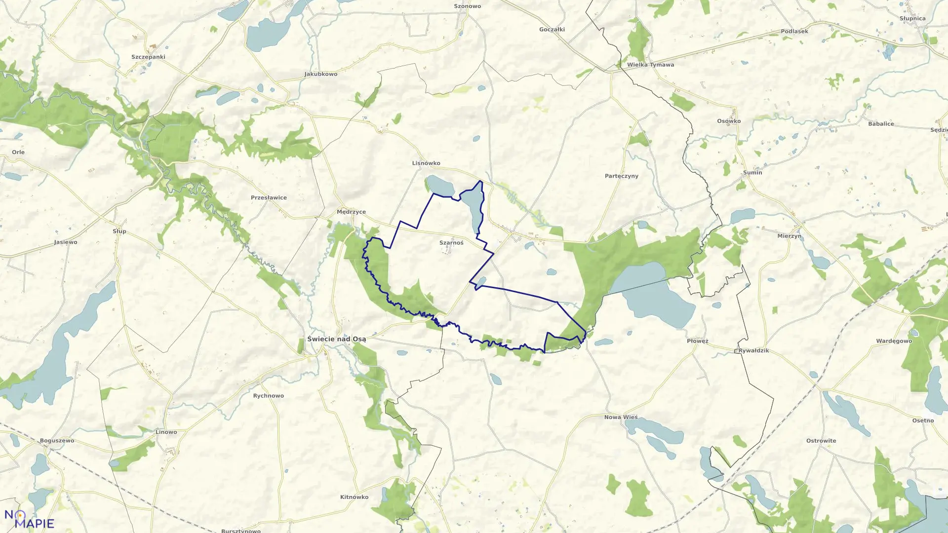 Mapa obrębu Szarnoś w gminie Świecie nad Osą